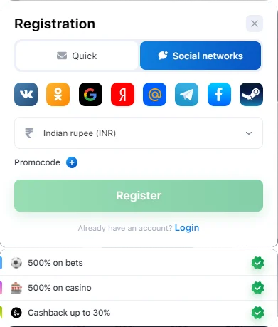 1win social media sign up